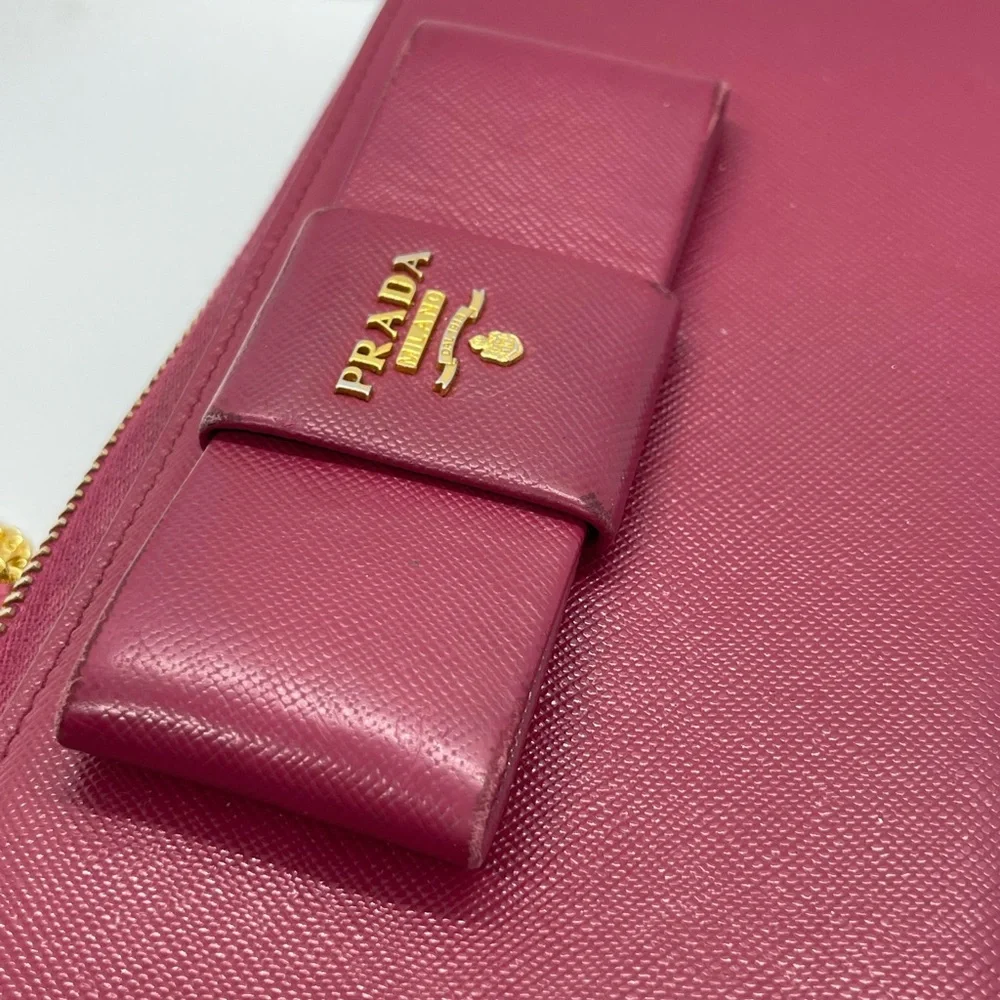 Prada Pink Fiocco Bow Saffiano Lux Long Wallet
